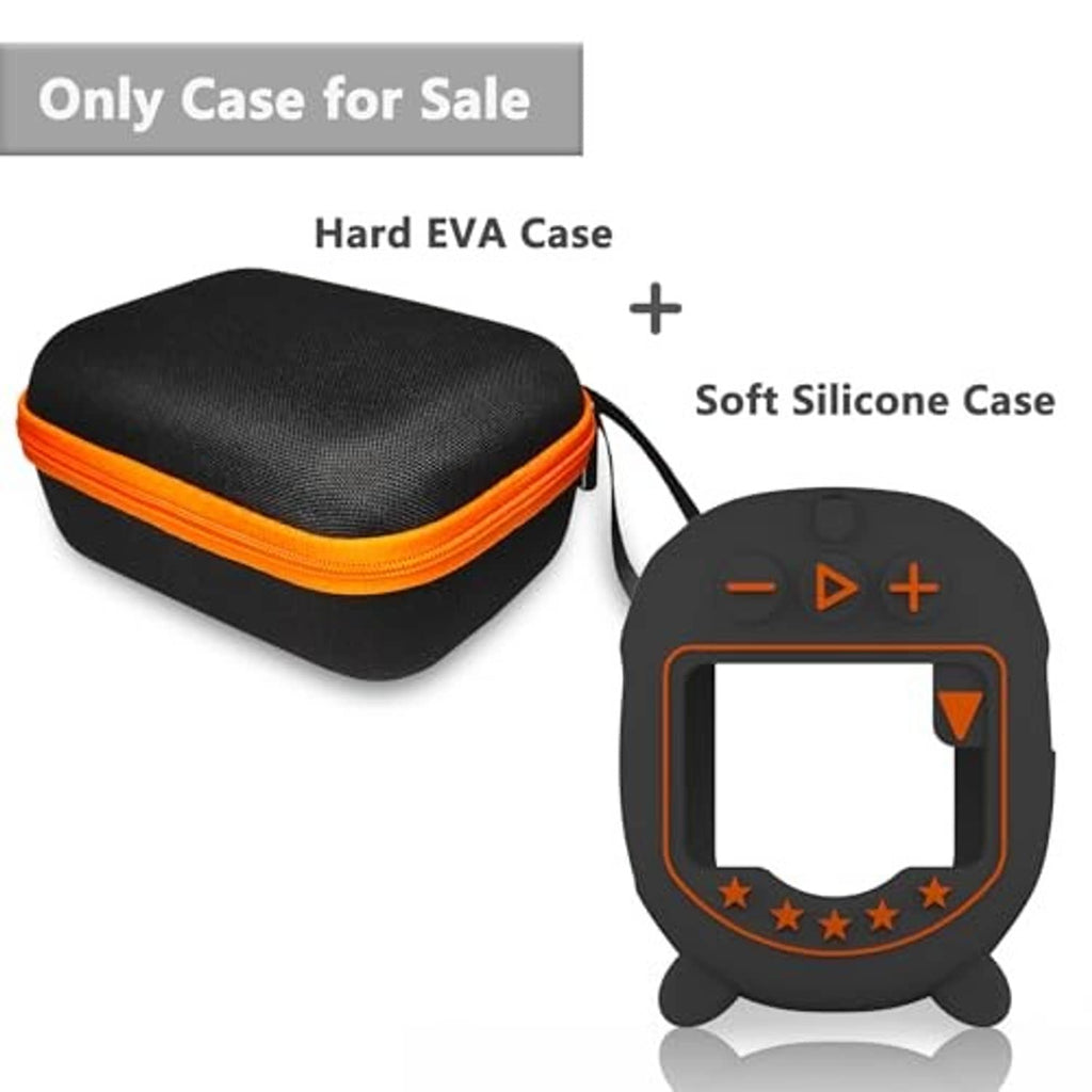 Hard EVA carry case plus soft silicone case, both black with orange zipper trim