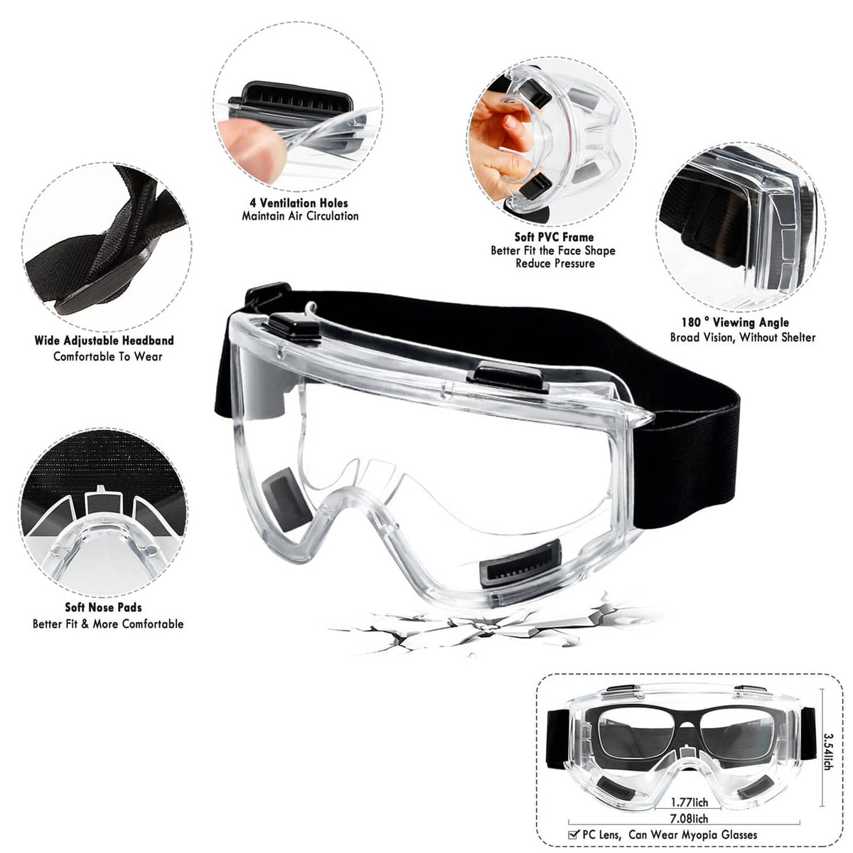 Half-face respirator with clear visor, black headband, and ventilation holes