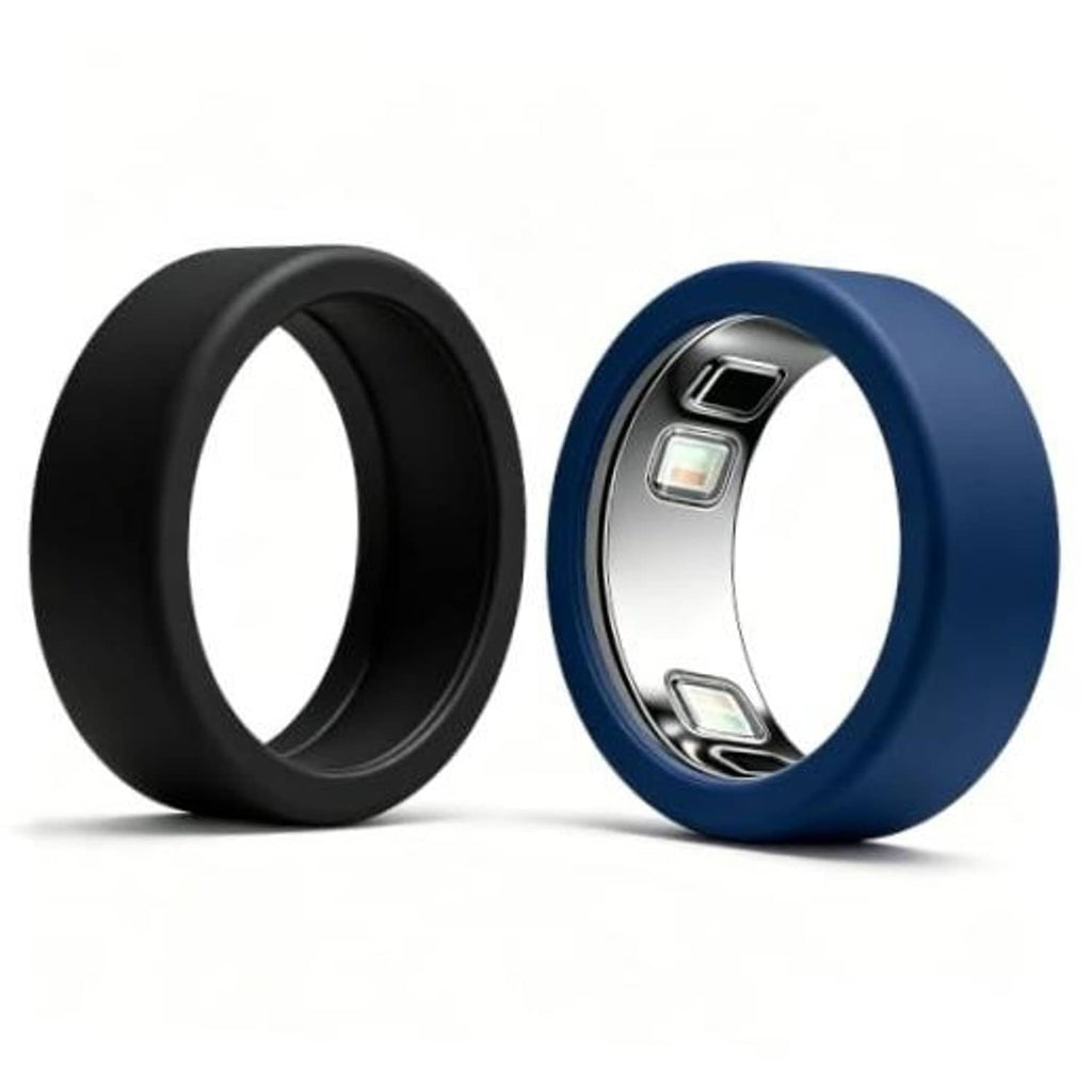 Black silicone ring protector case for smart ring, snug fit around the device