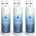 White refrigerator water filter cartridge bottle with blue HMASF label and dual caps