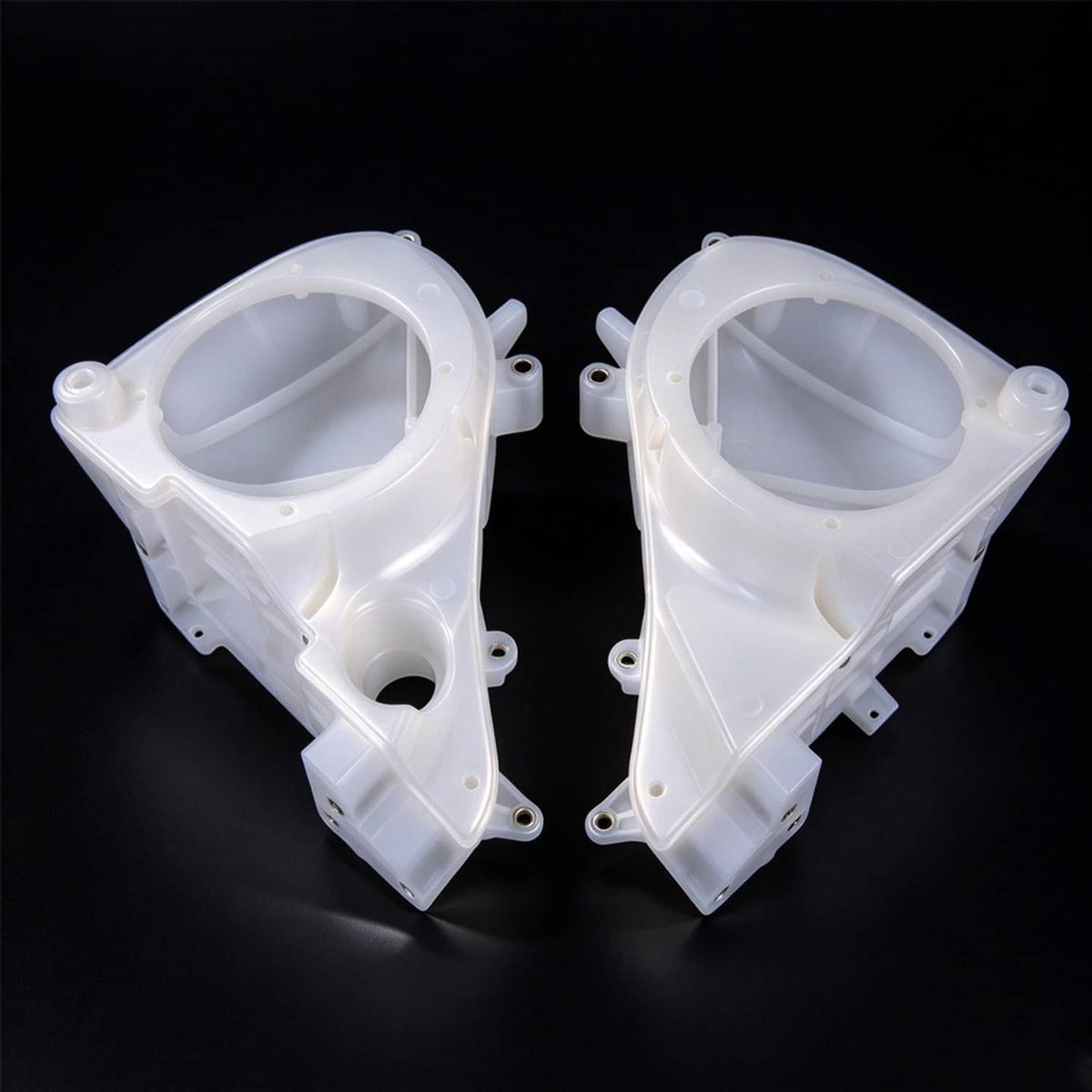Motorcycle inner fairing speaker cover set, white plastic with circular grille openings