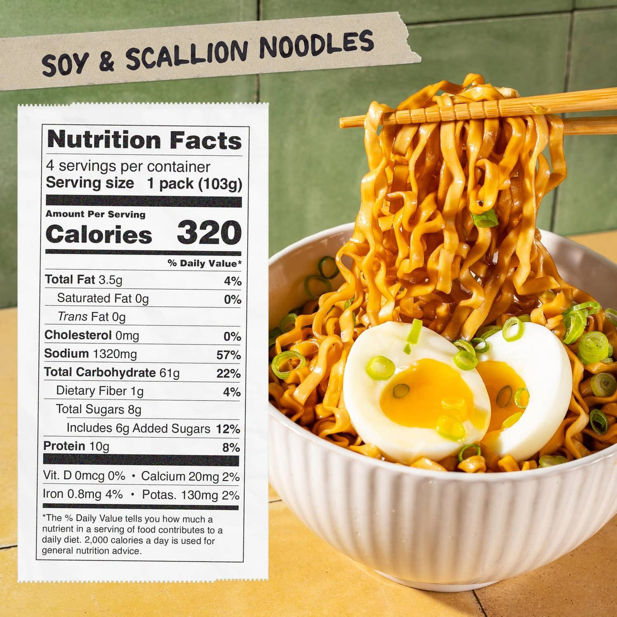 Bowl of soy and scallion ramen with soft-boiled egg and scallion garnish