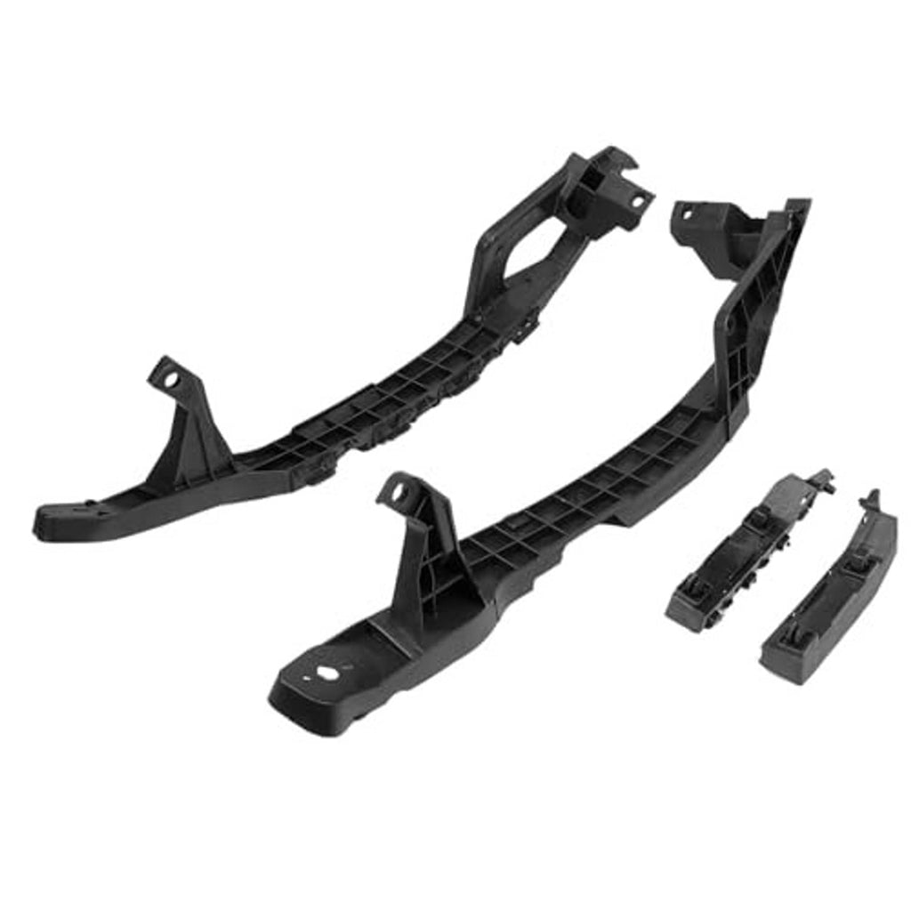 Front bumper bracket assembly, black plastic with grille-style channels and mounting clips