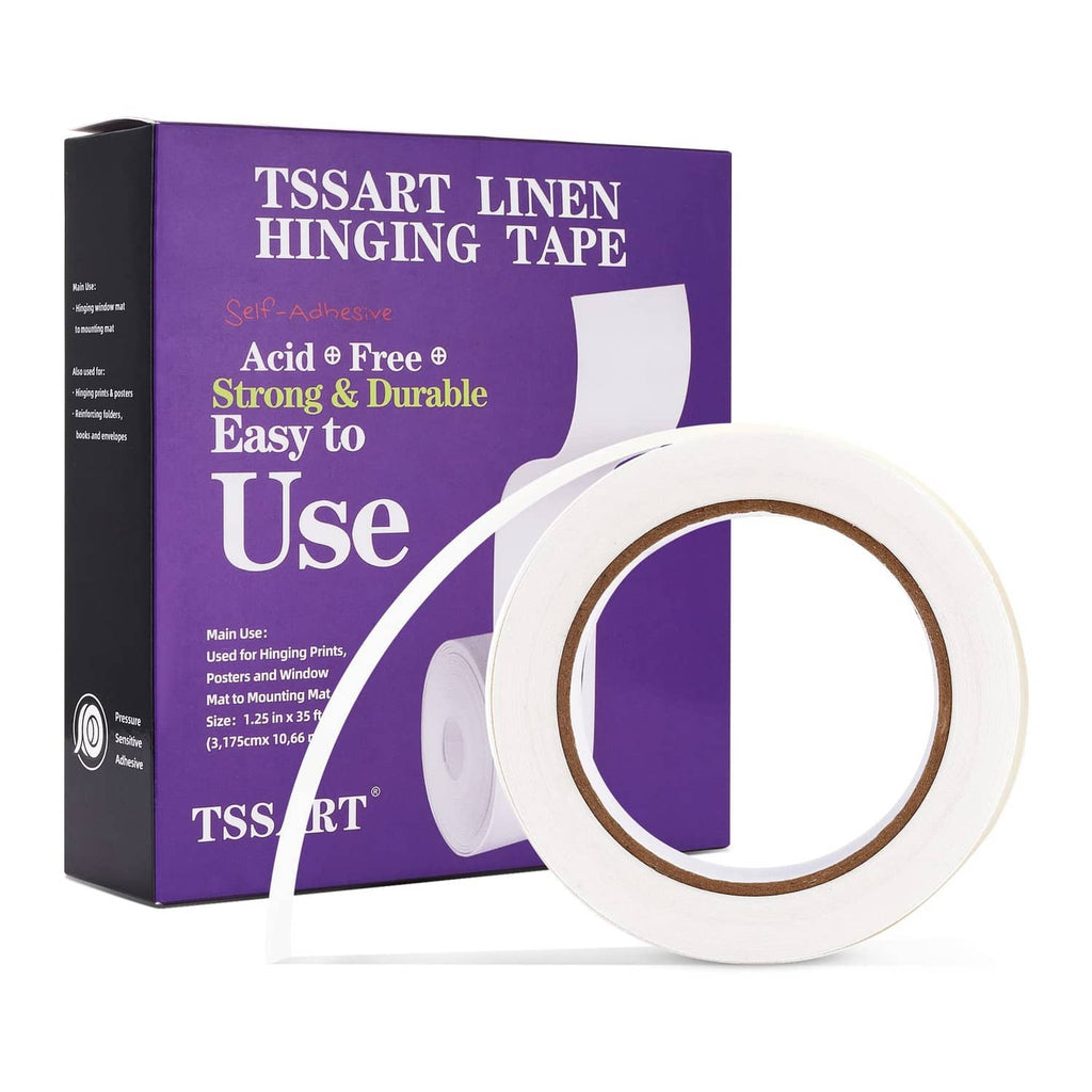 Self-adhesive linen hinging tape roll with purple product box packaging