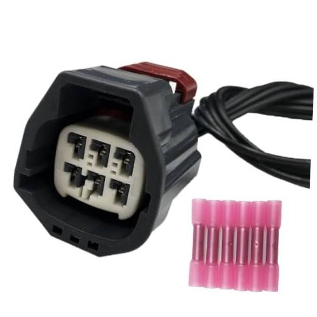 Headlight connector harness pigtail plug with black wiring and multi-pin connector