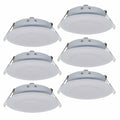 6-pack recessed LED puck lights with white diffusers and silver aluminum housings