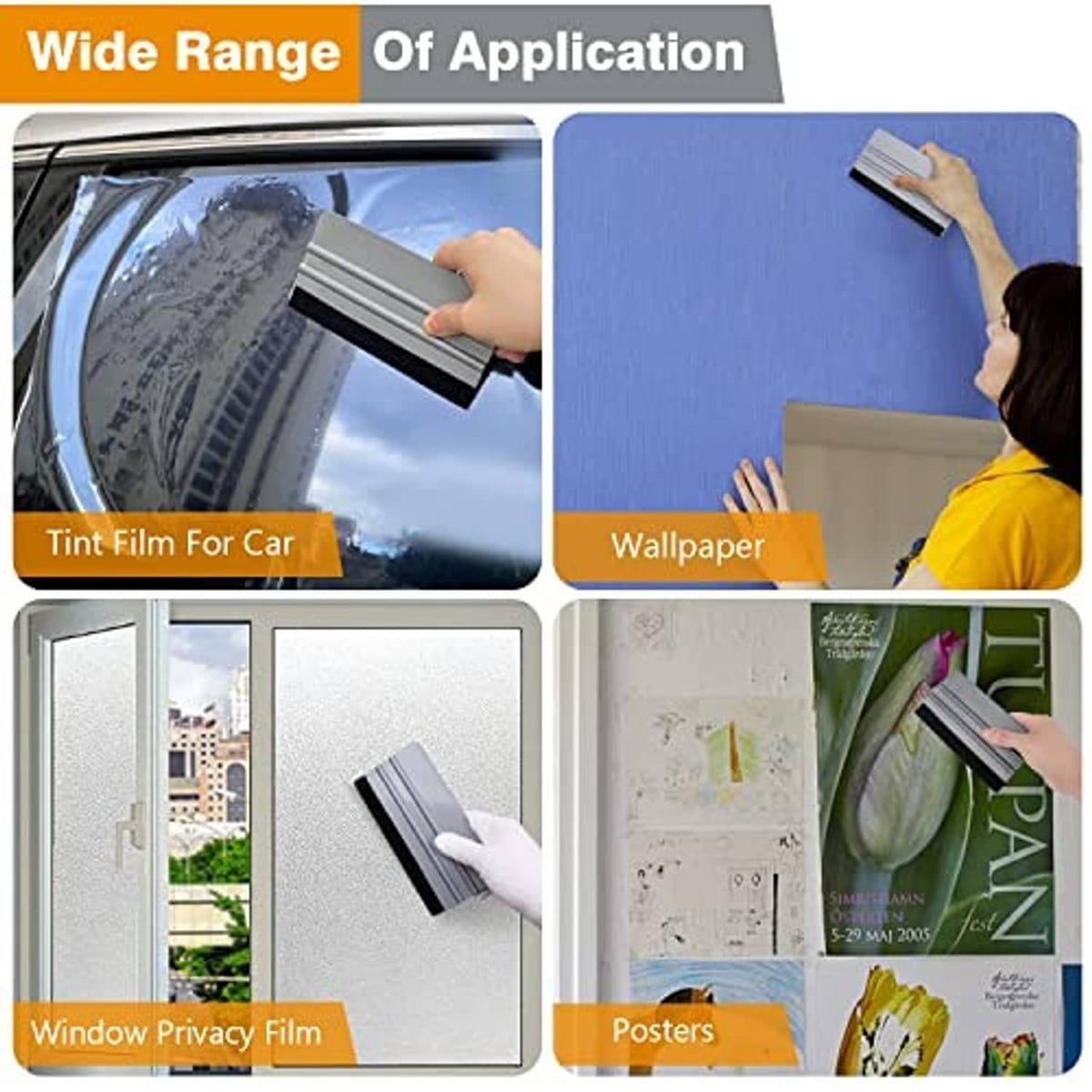 Felt window privacy film squeegee with gray ribbed blade and black felt pad
