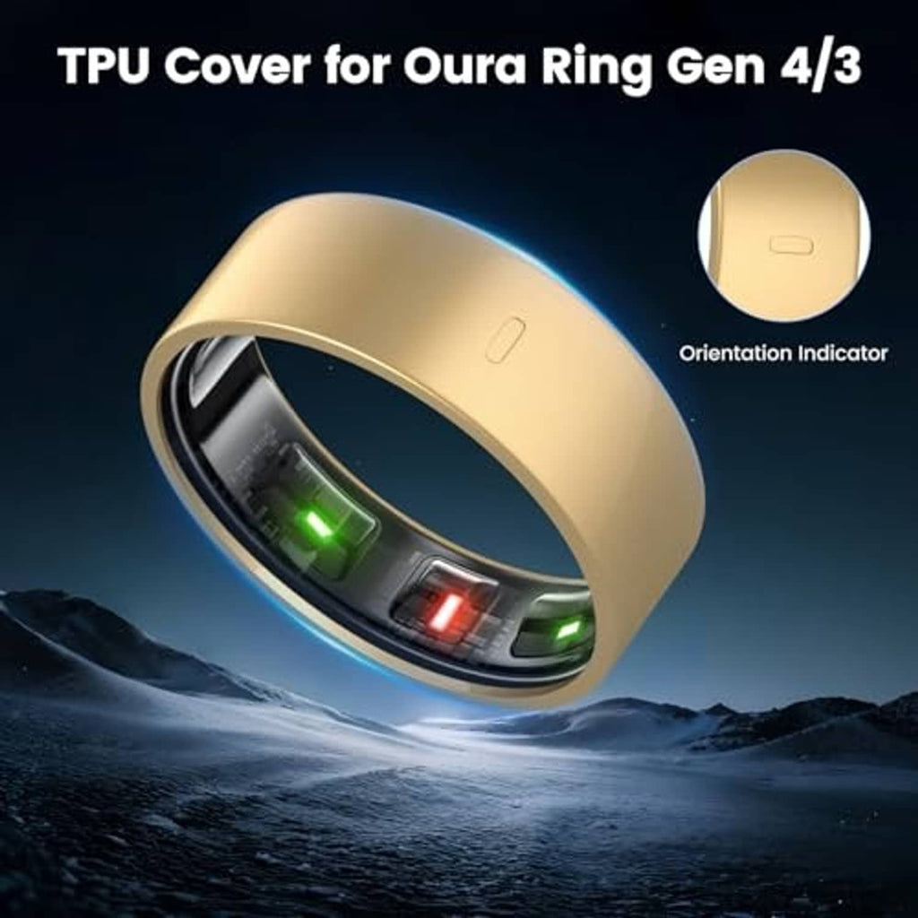 Gold TPU ring cover with visible sensor window and colored indicator lights