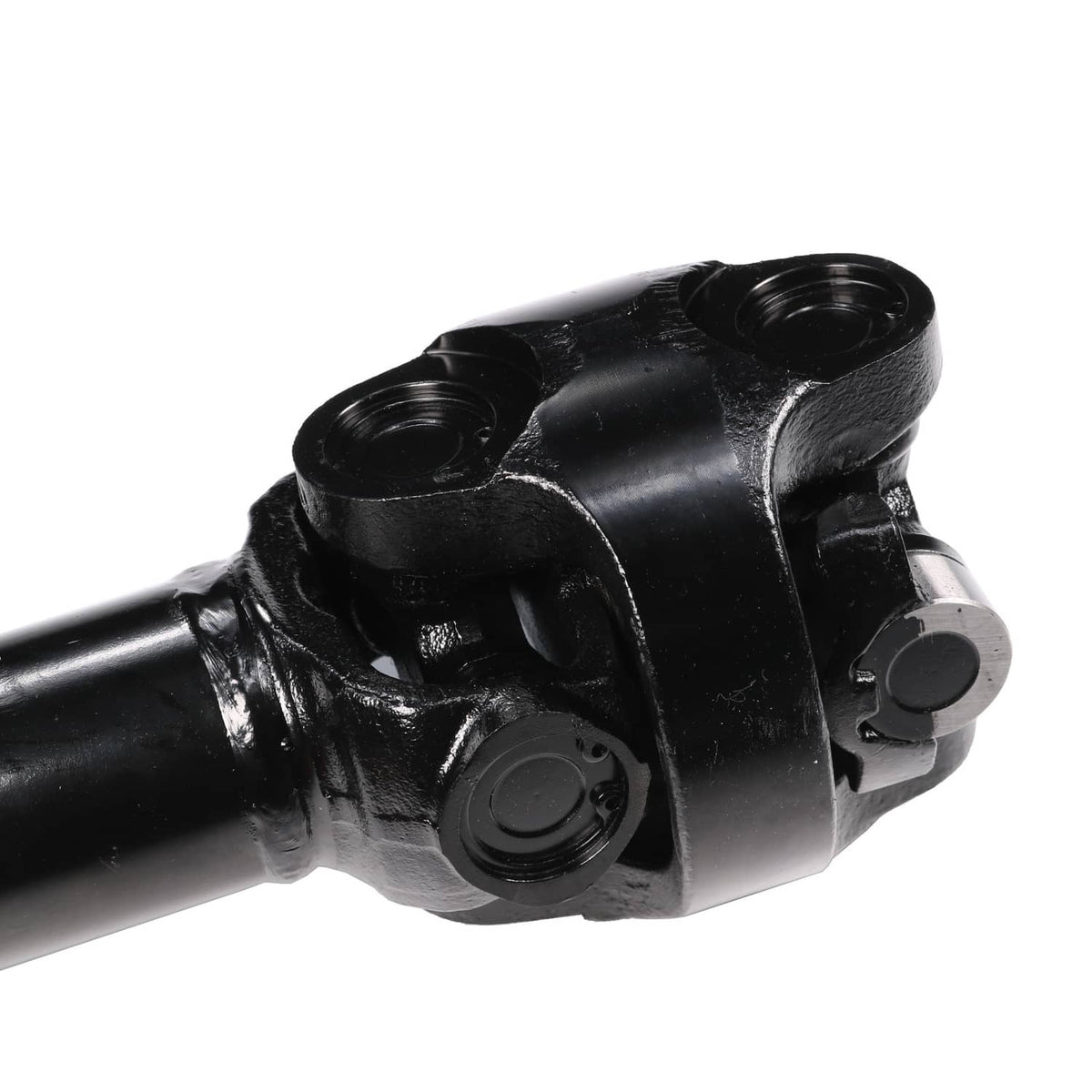 Front drive shaft assembly joint with black brackets and two circular bearing ports