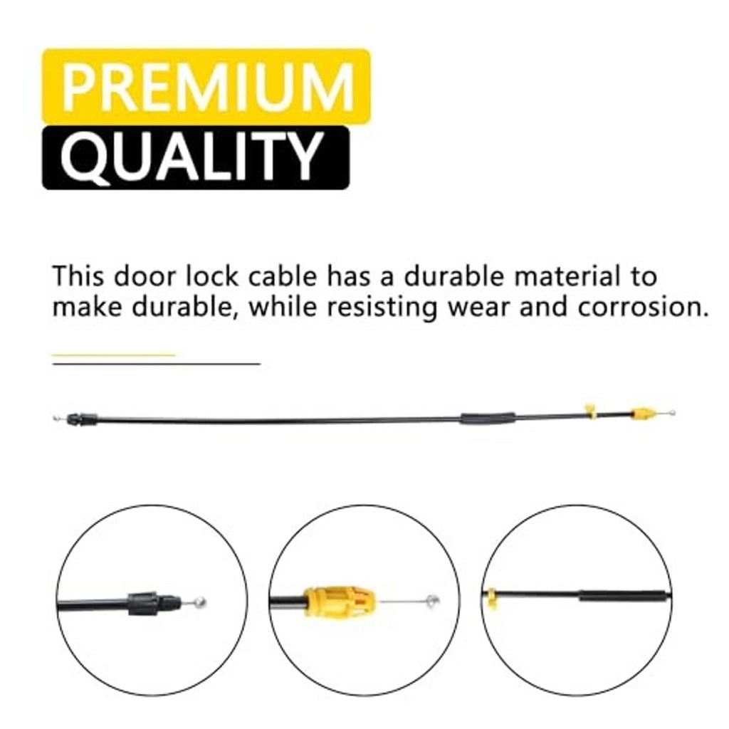 Black door latch cable with yellow connector terminals, close-up detail circles