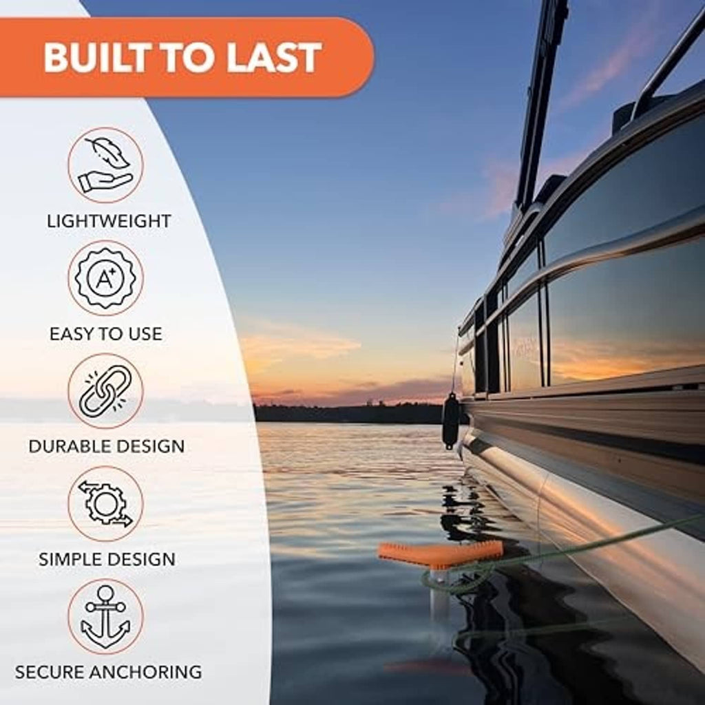 Tall aluminum sand anchor with orange crossbar and pointed auger tip