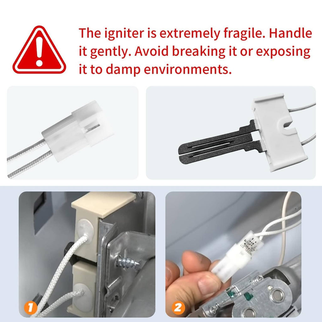 Gas dryer igniter replacement with white connector housing and black ceramic heating rod