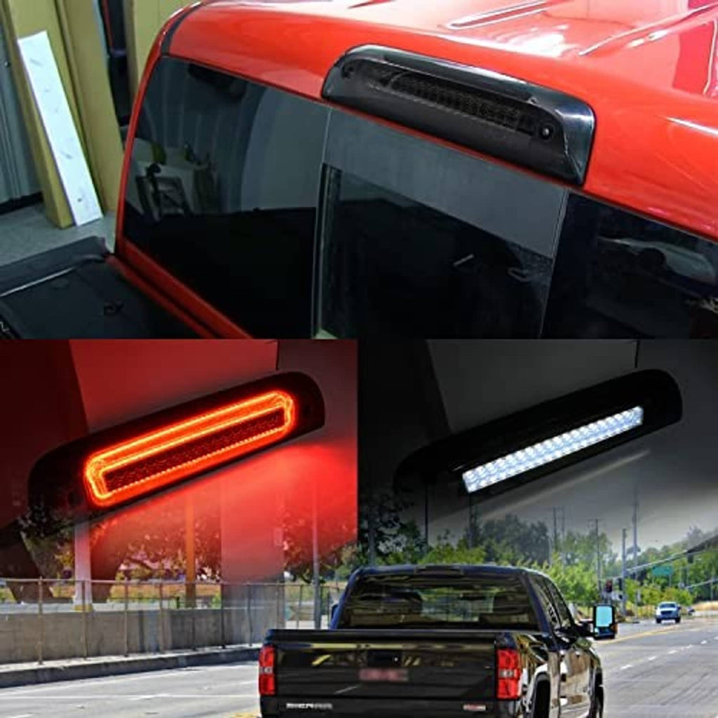 LED third brake light replacement showing glowing red LEDs through clear lens