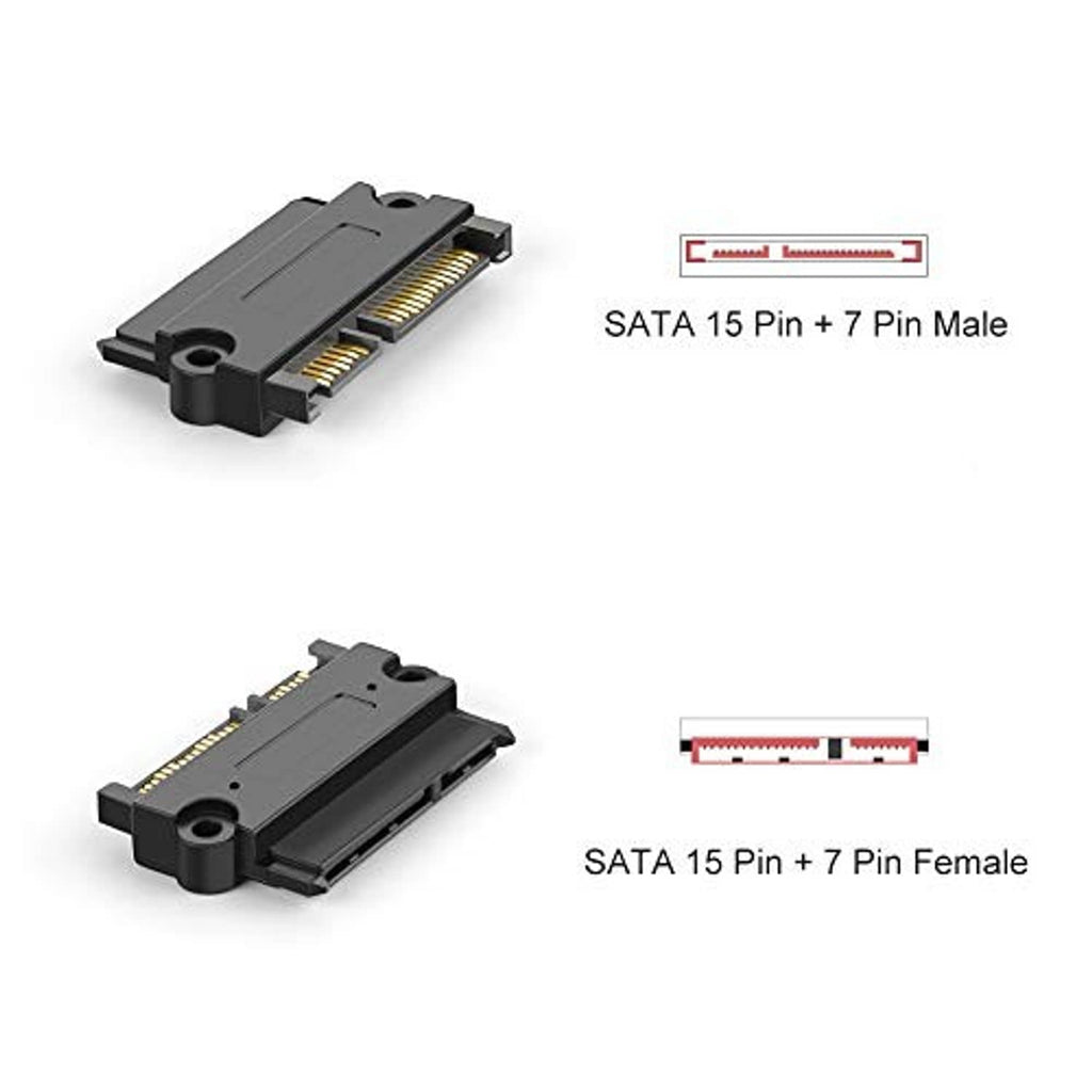 SATA 15+7 male and SATA 15+7 female connector adapter pair