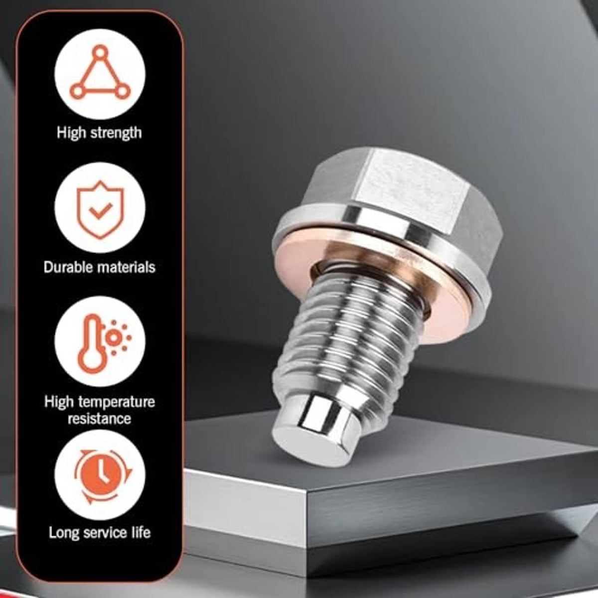 Magnetic oil drain plug with stainless hex head and copper sealing ring