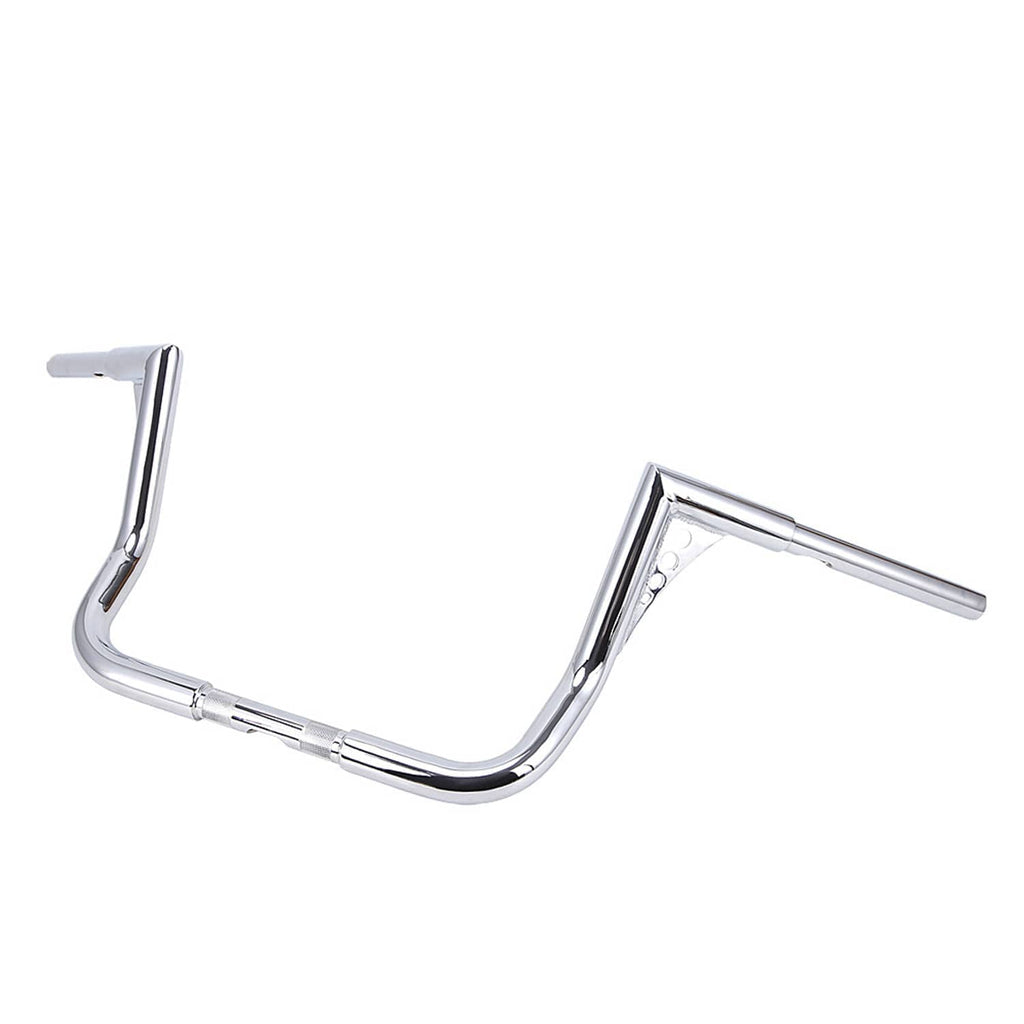 Chrome ape hanger handlebar, angled side view with ends up