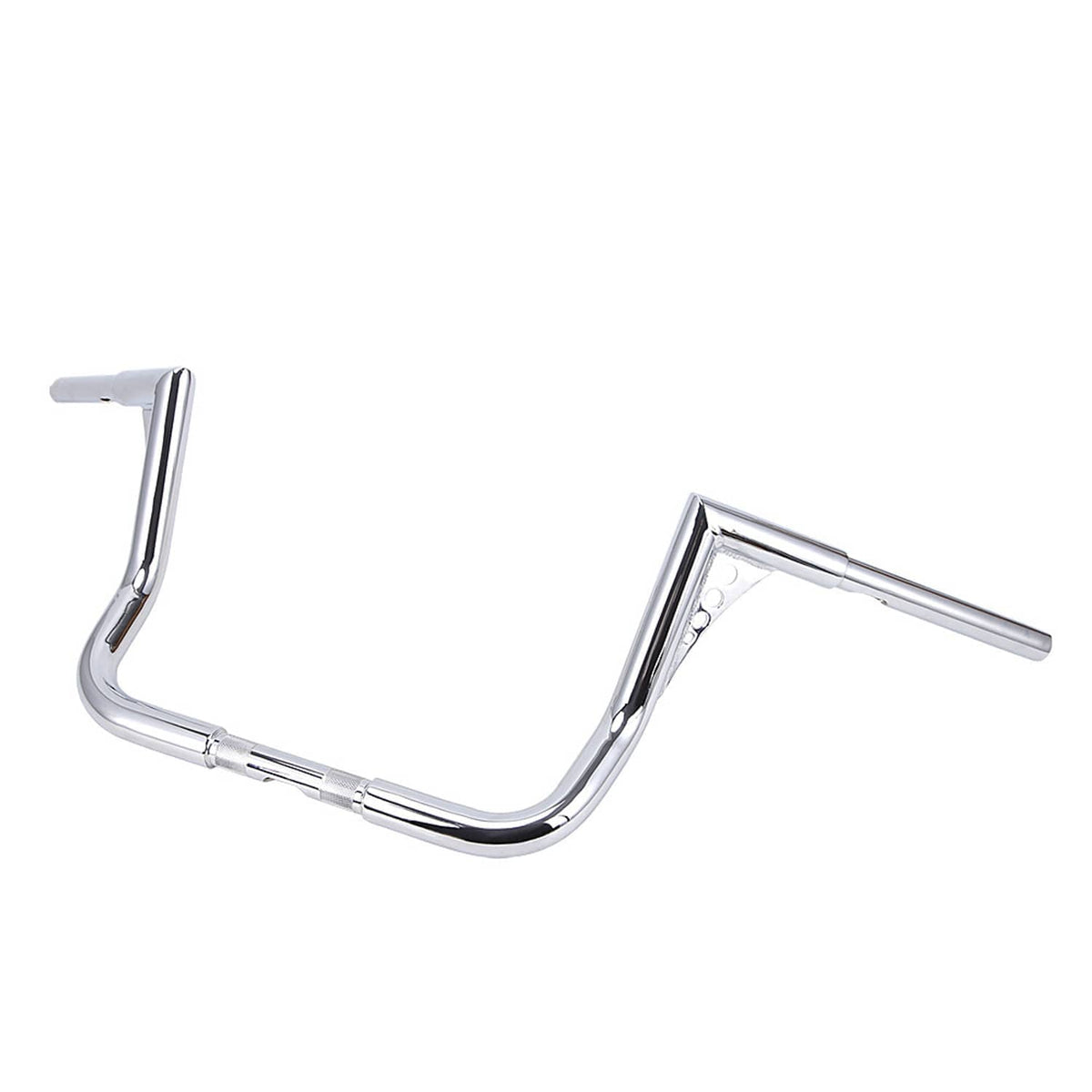 Chrome ape hanger handlebar, angled side view with ends up