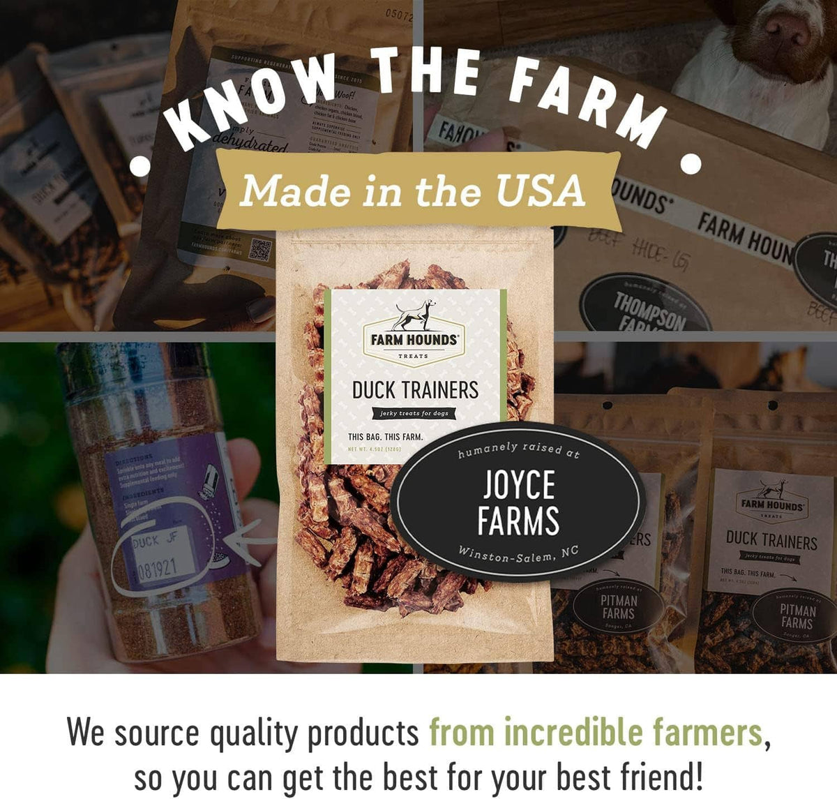 Duck Trainers treat pouch centered among multiple farm product packages
