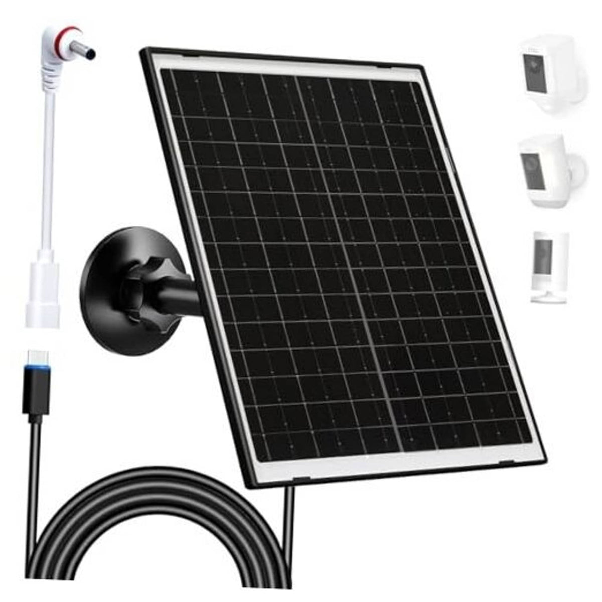 10W solar panel charger with wall mount and cable, black glass panel