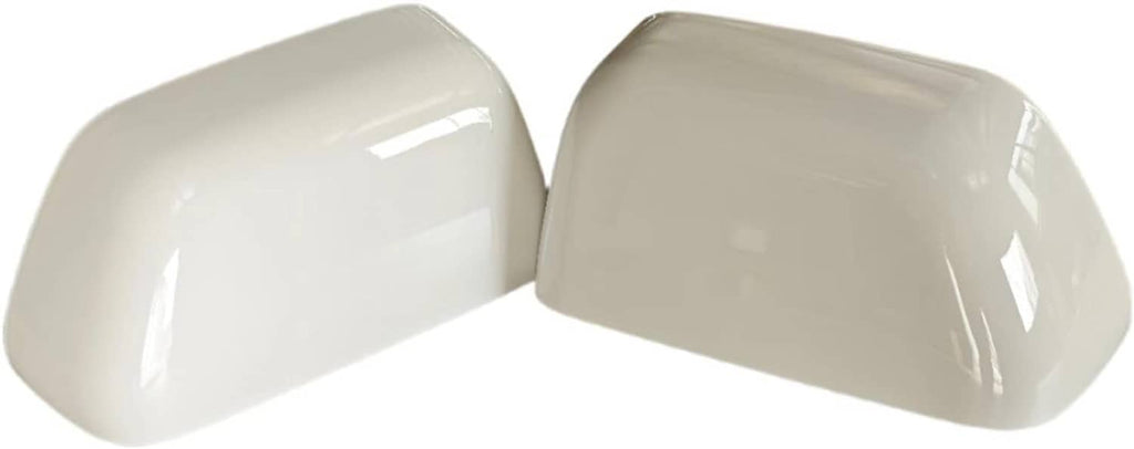 Pair of Oxford white mirror cover caps with glossy finish and molded contours
