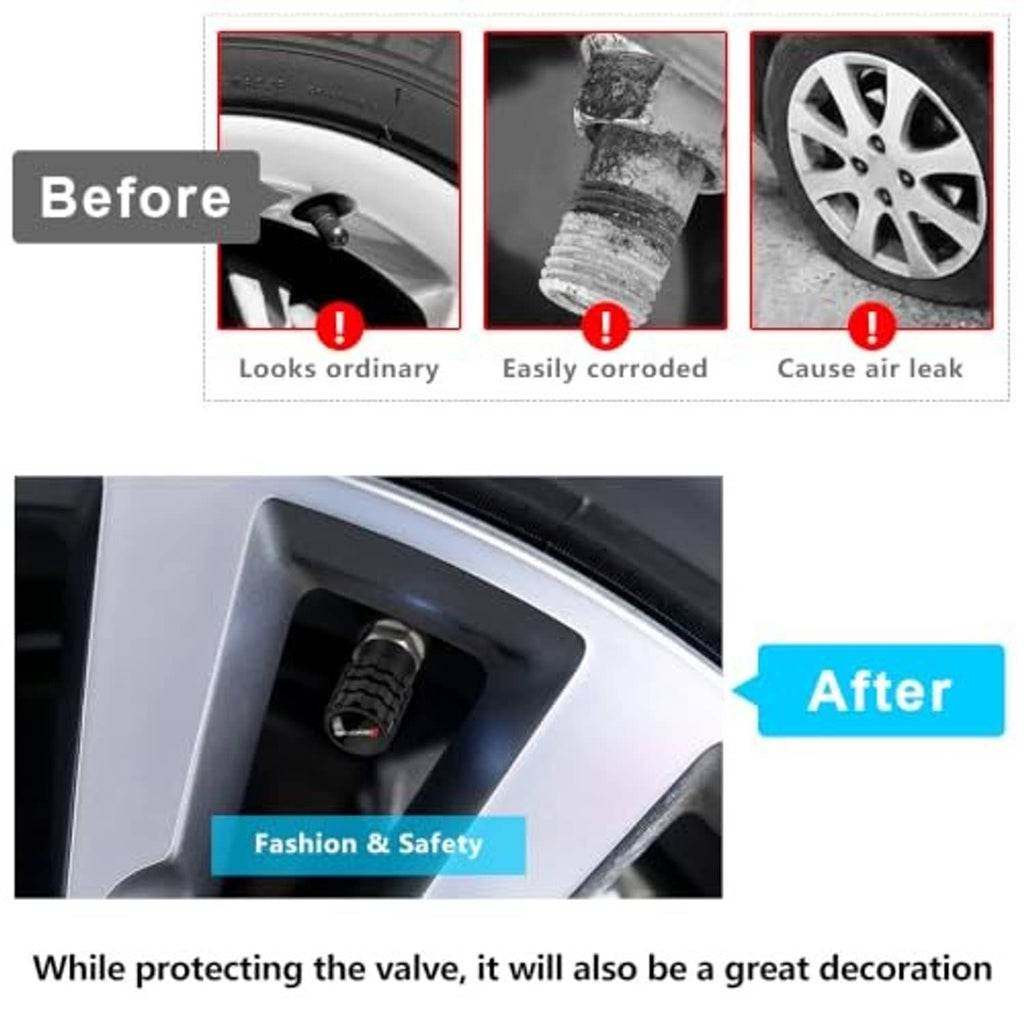 Black tire valve stem cap securely seated on a wheel valve stem for protection