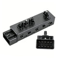 Black power seat switch module with multiple adjustment knobs and connector ports