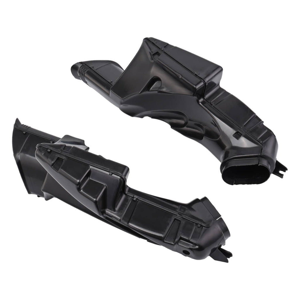 Two black ram air intake duct tubes molded ABS plastic with mounting tabs