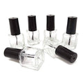Empty clear 5ml nail polish glass bottles with black brush caps, set of 6