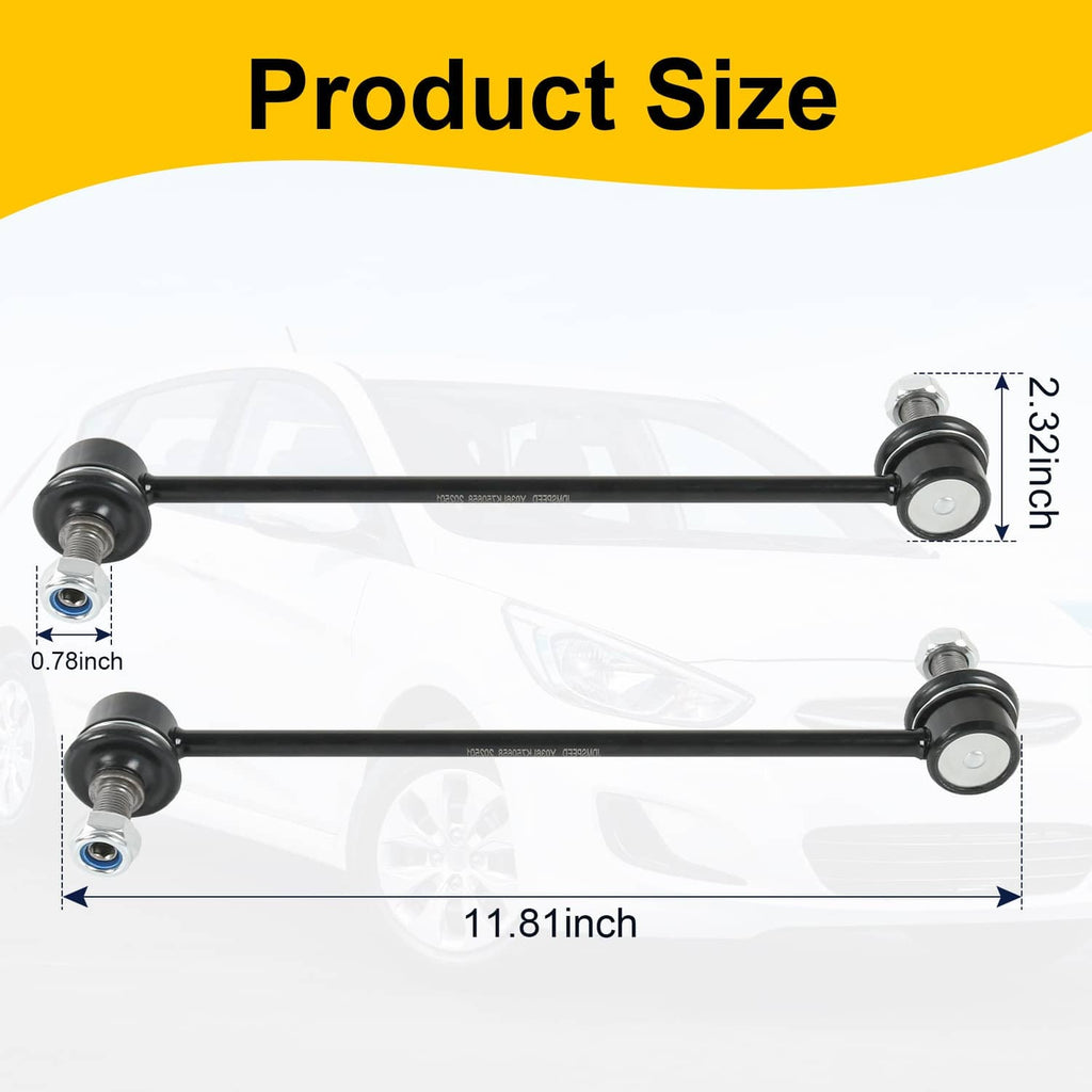 Front sway bar end links pair with black rods, rubber bushings, and threaded bolt ends