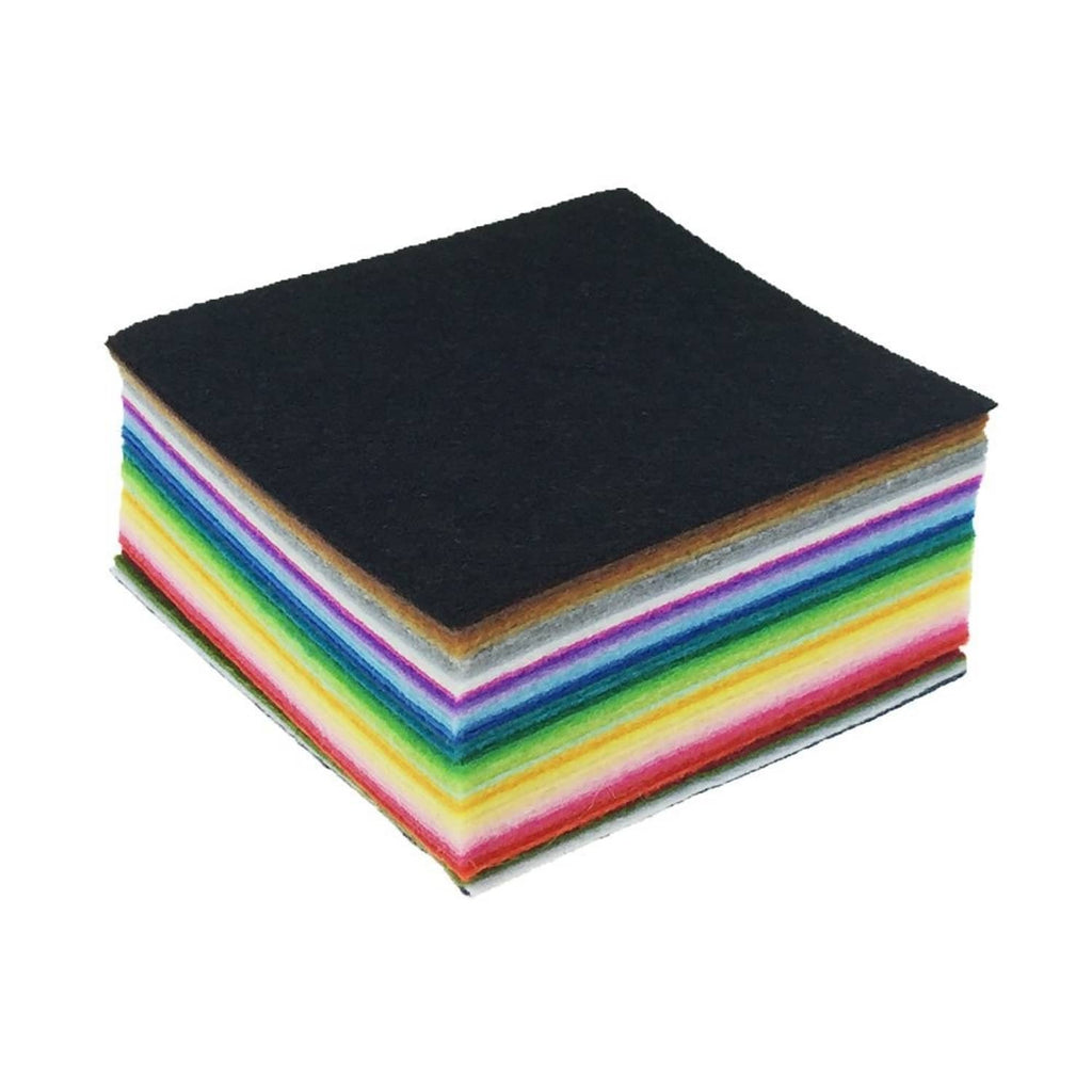 Rainbow felt fabric square stack with a black square on top