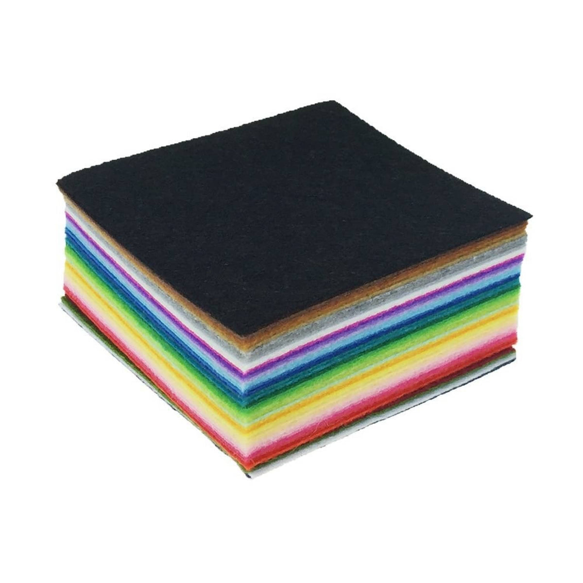 Rainbow felt fabric square stack with a black square on top