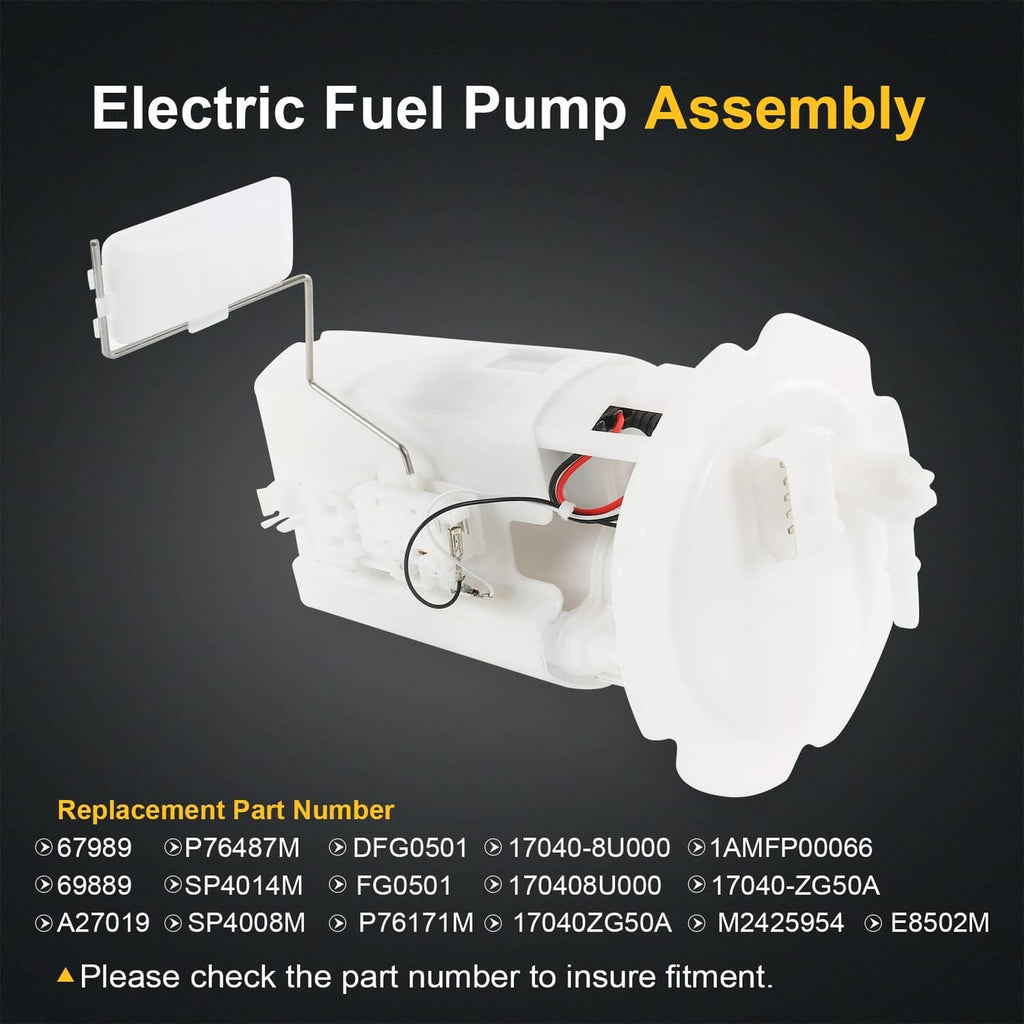 Electric fuel pump assembly in white plastic with fuel level float and terminals