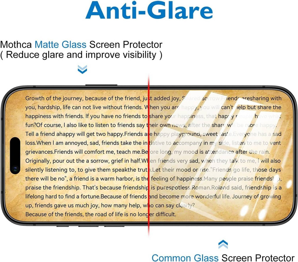 Matte glass screen protector on iPhone, reduced glare view