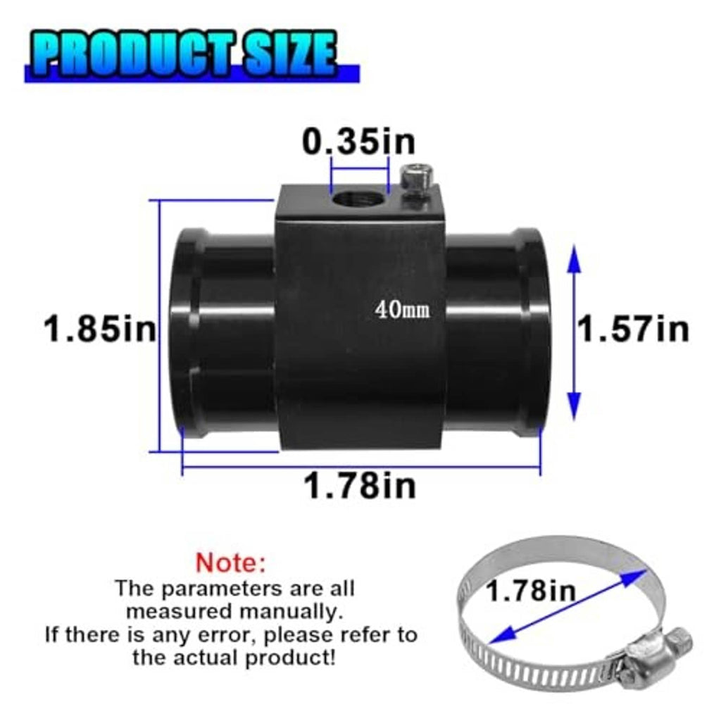 Car water temperature sensor joint pipe, black 40mm aluminum housing with threaded port