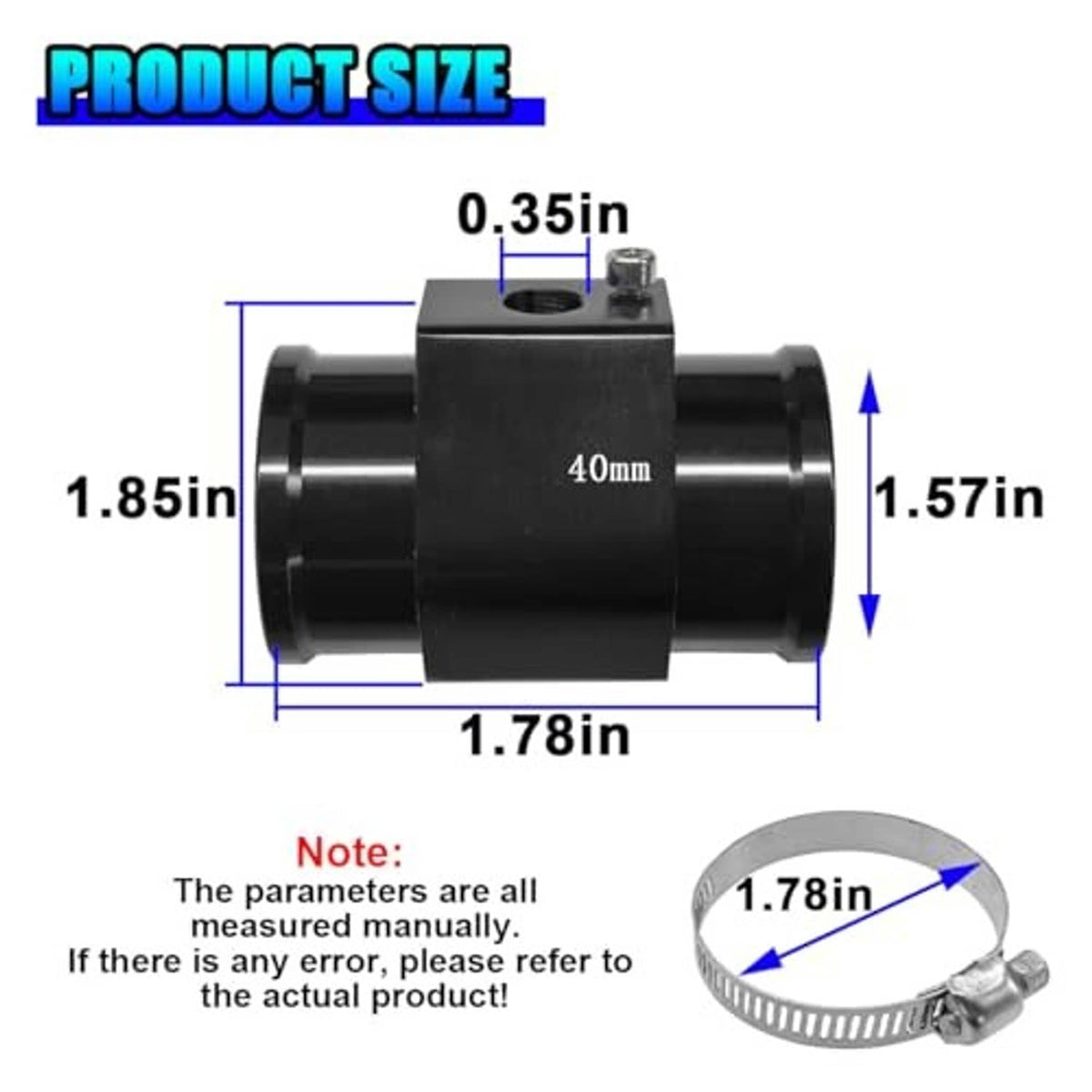 Car water temperature sensor joint pipe, black 40mm aluminum housing with threaded port