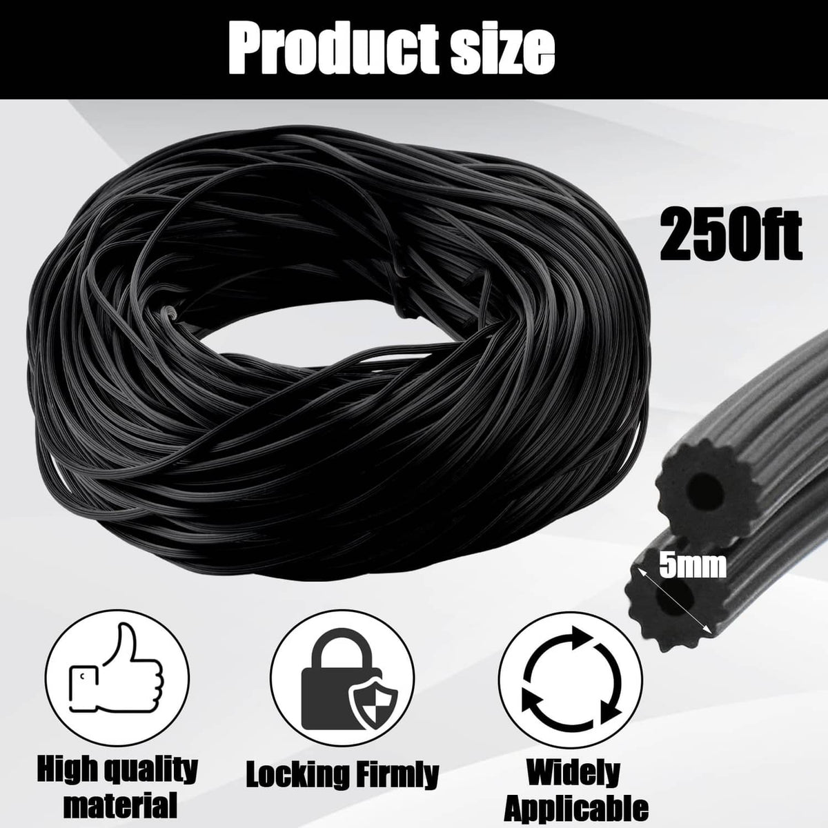 Black window screen spline, 250 ft roll with 5 mm profile