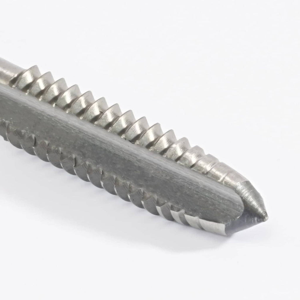HSS metric machine tap with sharp cutting flutes and external threads