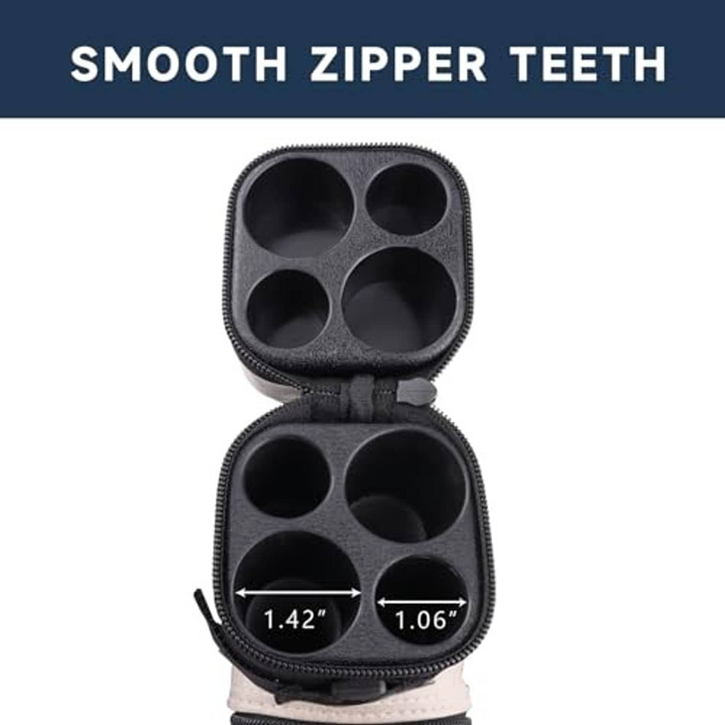 Zip-open black cue tip case insert with five circular slots for cue tips