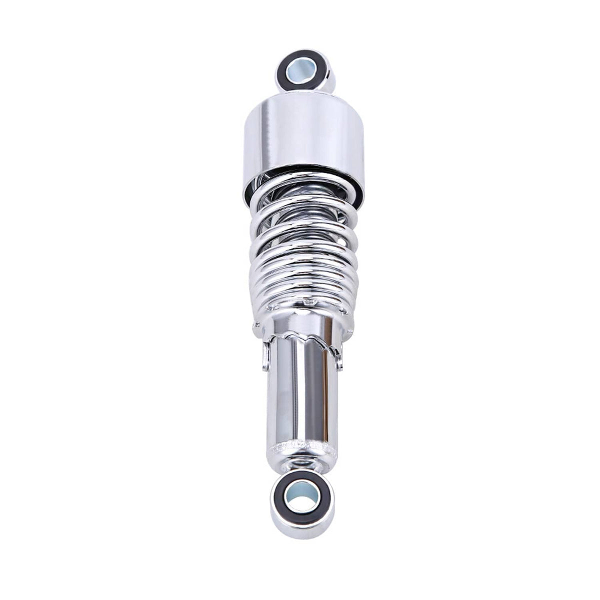 Chrome rear shock absorber with coil spring and top/bottom eyelet mounts