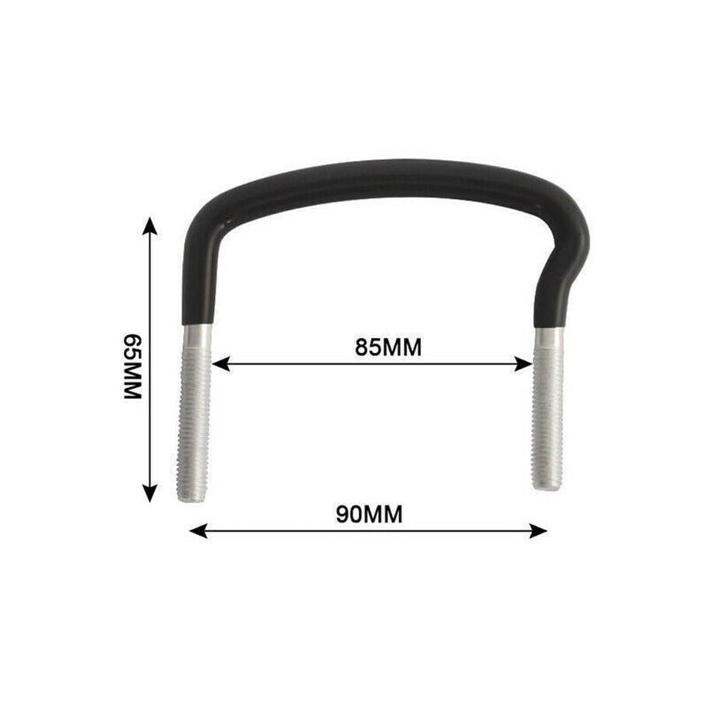 Black U-bolt clamp measurement illustration with 85mm and 90mm markings