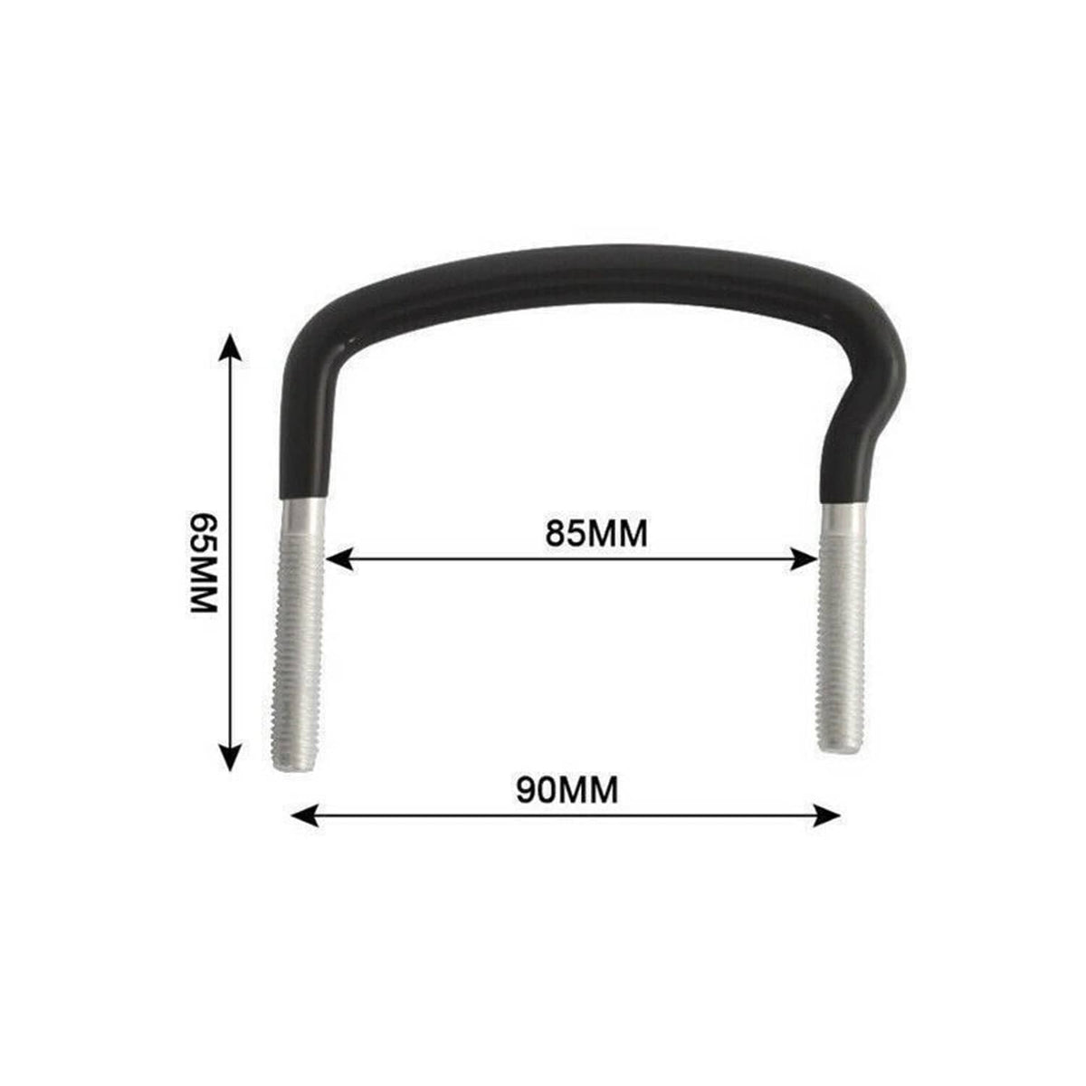 Black U-bolt clamp measurement illustration with 85mm and 90mm markings