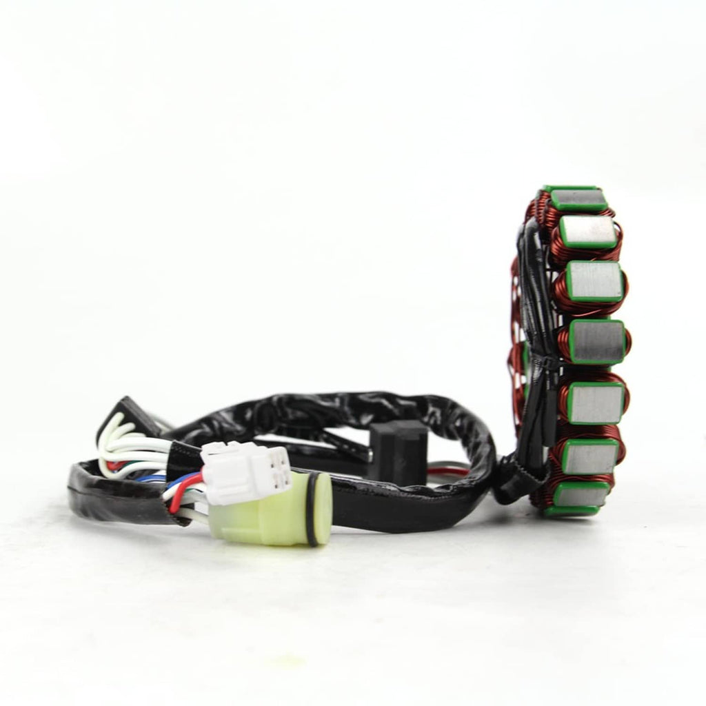 Stator with wiring connector plug and bundled lead wires