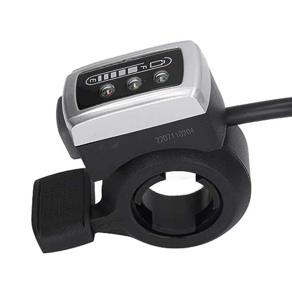 Thumb throttle for electric scooter with silver housing and 3 indicator lights