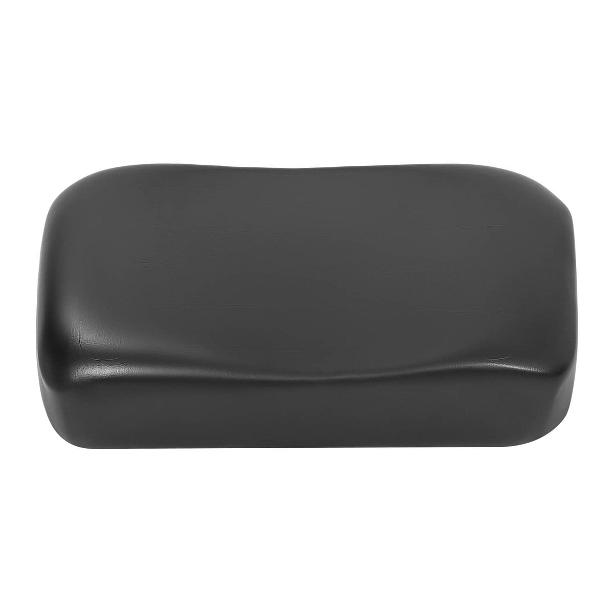 Black golf cart seat cushion with rounded rectangular profile and seam detail