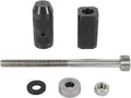 Injector sleeve remover tool set: textured black sleeves with threaded steel rod and caps