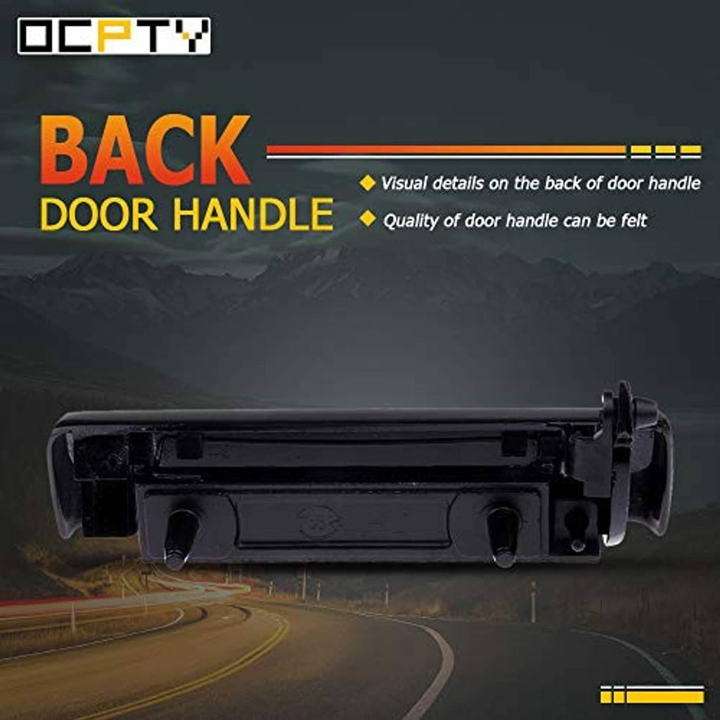 Black exterior door handle back view with mounting posts, front passenger right