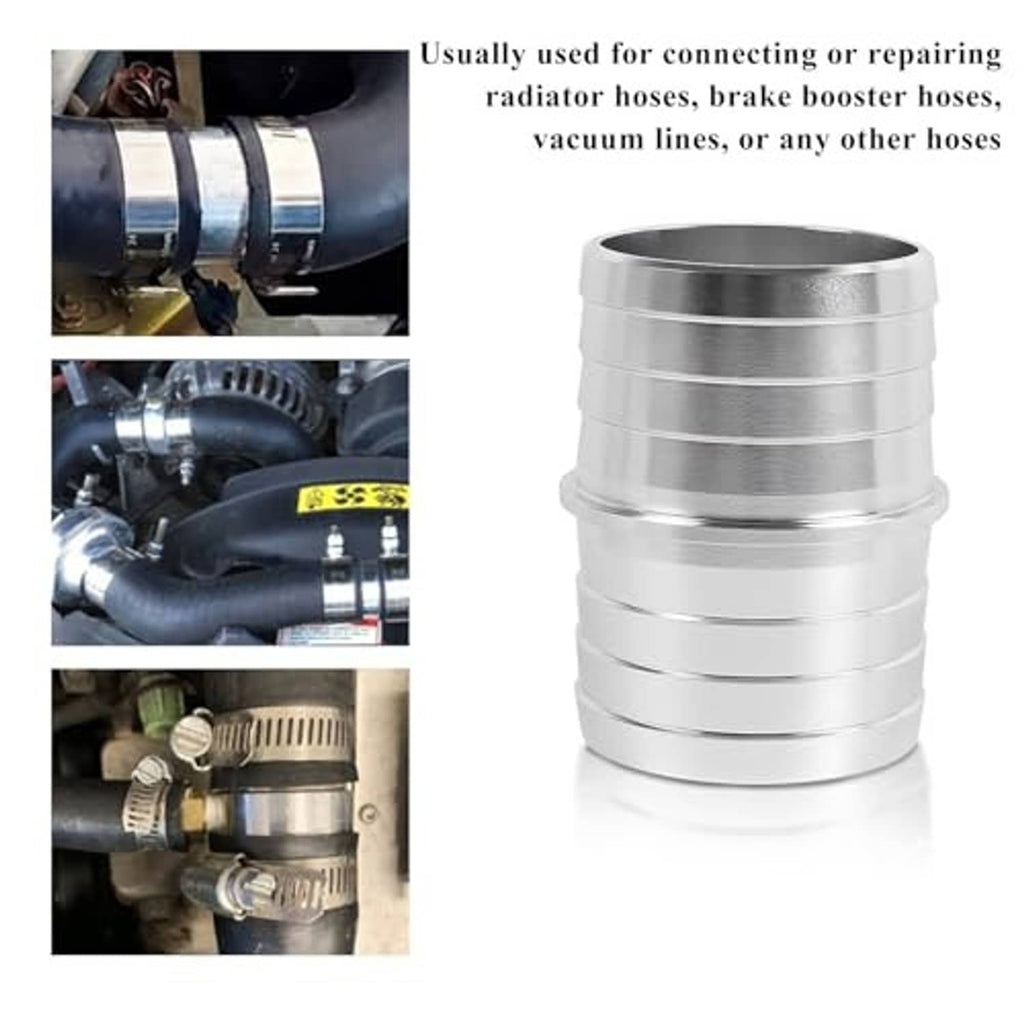 Silver aluminum radiator hose barb fitting, ribbed coupler with open flared end