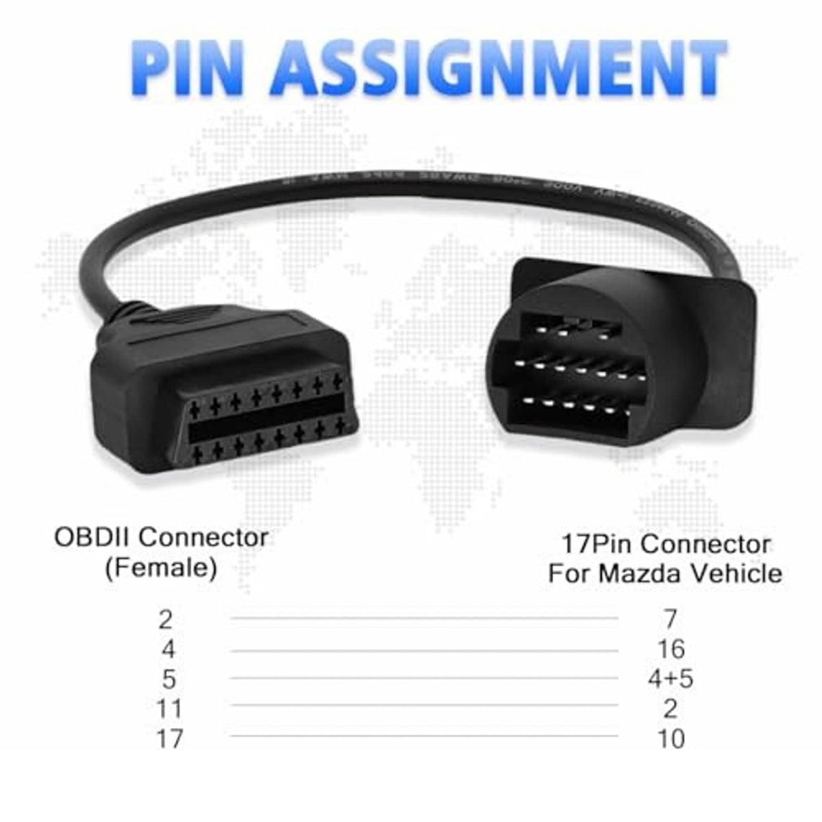 OBD adapter cable with OBDII female 16-pin and 17-pin vehicle connector