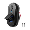 Black wall-mount USB outlet panel with power button, USB-A and USB-C ports, screws