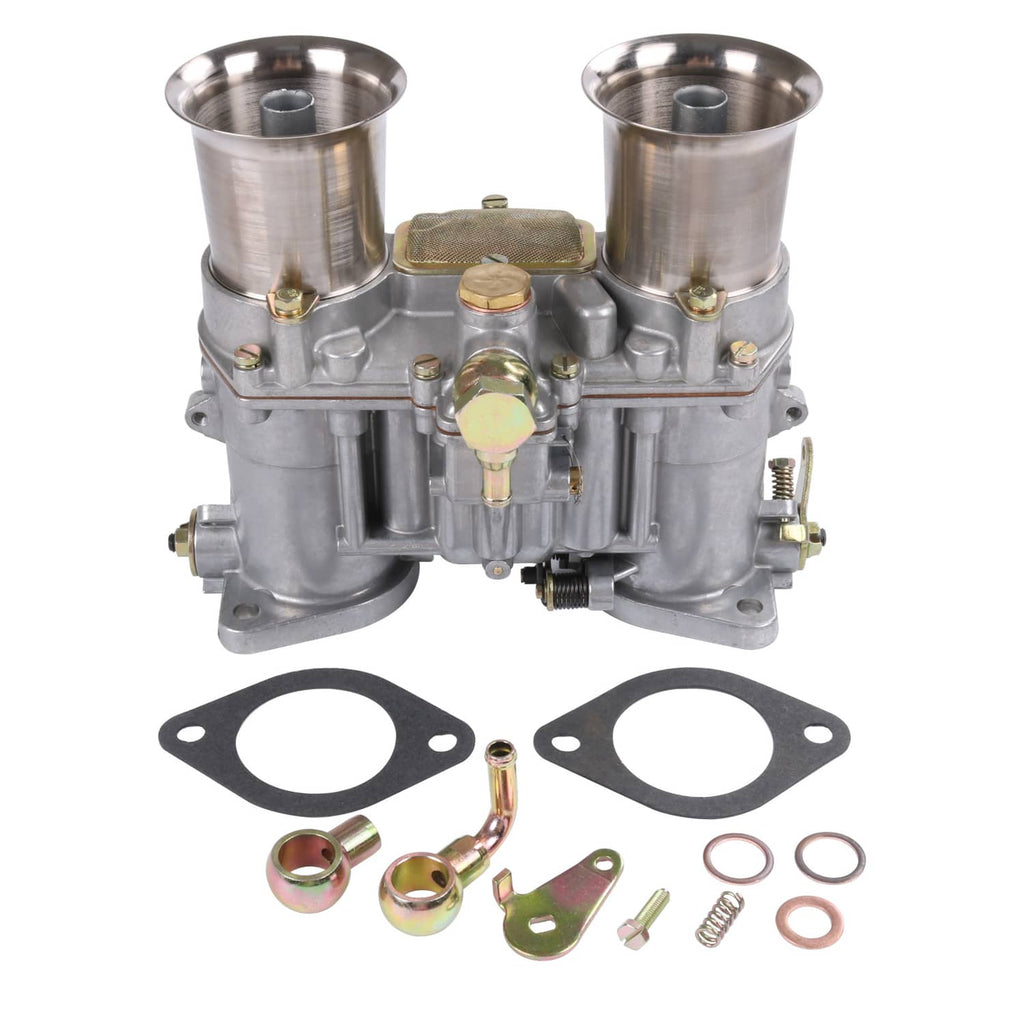 Dual-venturi carburetor with two metal intake stacks and mounting hardware
